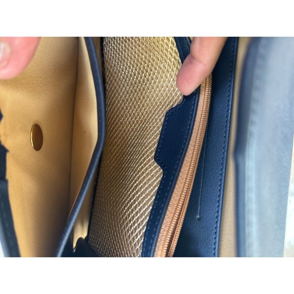 ling xin LEATHERWARE Navy blue Mini  faux Leather Wallet With Wrist Strap - Picture 4 of 8